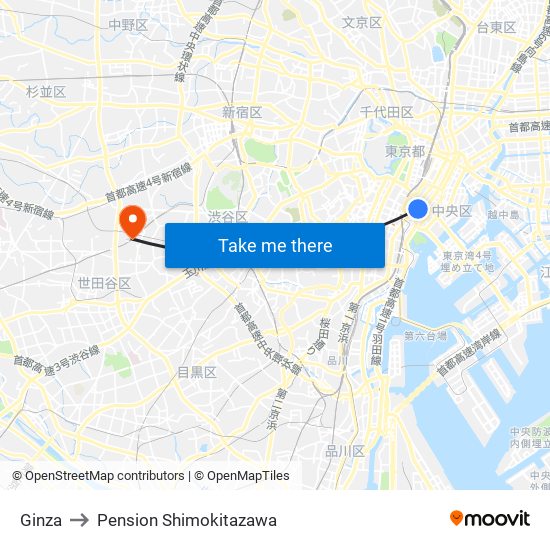 Ginza to Pension Shimokitazawa map