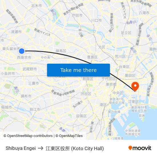 Shibuya Engei to 江東区役所 (Koto City Hall) map