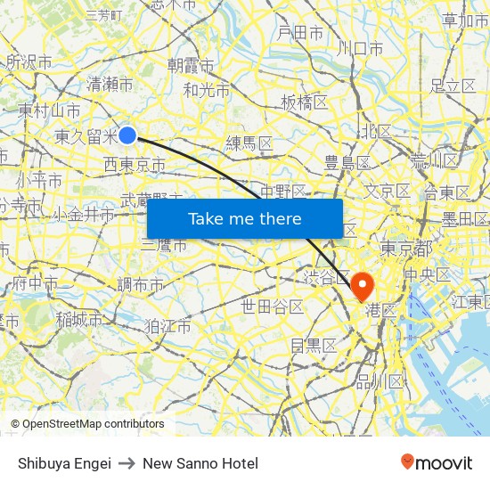 Shibuya Engei to New Sanno Hotel map