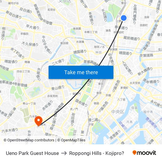 Ueno Park Guest House to Roppongi Hills - Kojipro? map