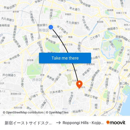 Shinjuku Eastside to Roppongi Hills - Kojipro? map