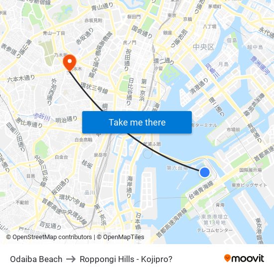 Odaiba Beach to Roppongi Hills - Kojipro? map