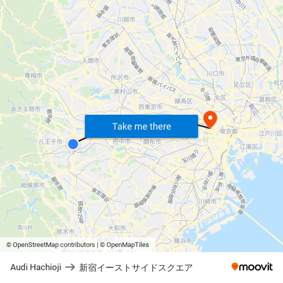 Audi Hachioji to 新宿イーストサイドスクエア map