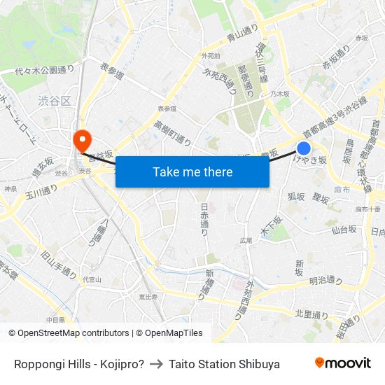 Roppongi Hills - Kojipro? to Taito Station Shibuya map