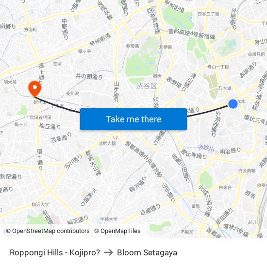 Roppongi Hills - Kojipro? to Bloom Setagaya map
