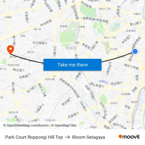 Park Court Roppongi Hill Top to Bloom Setagaya map
