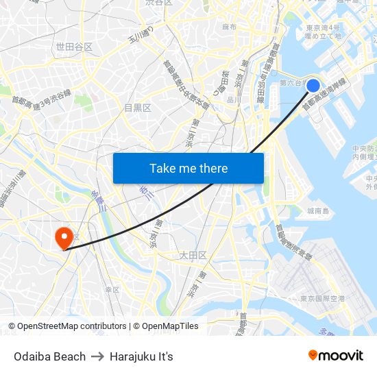 Odaiba Beach to Harajuku It's map