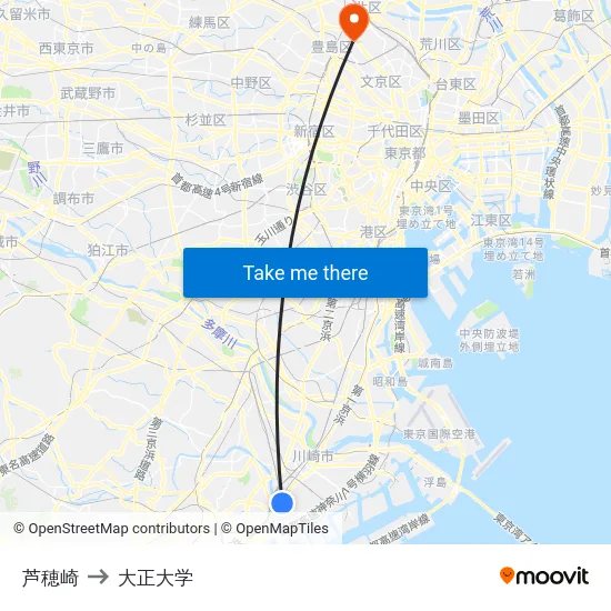 芦穂崎 to 大正大学 map