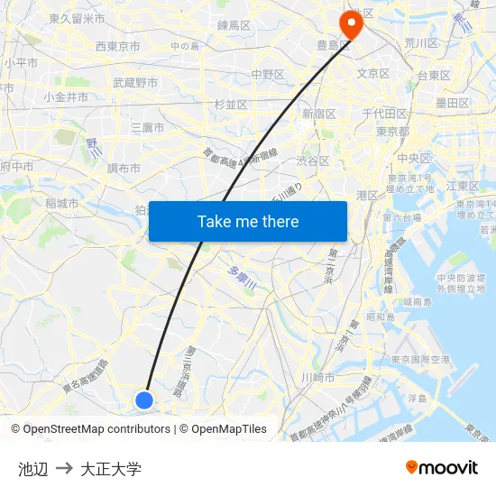 池辺 to 大正大学 map