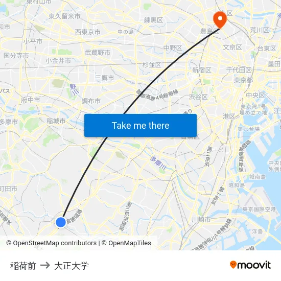 稲荷前 to 大正大学 map