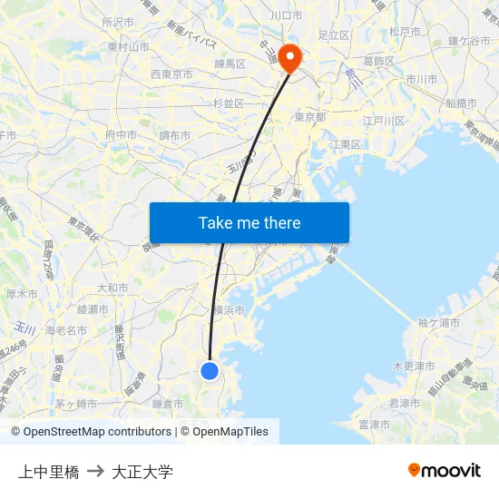 上中里橋 to 大正大学 map