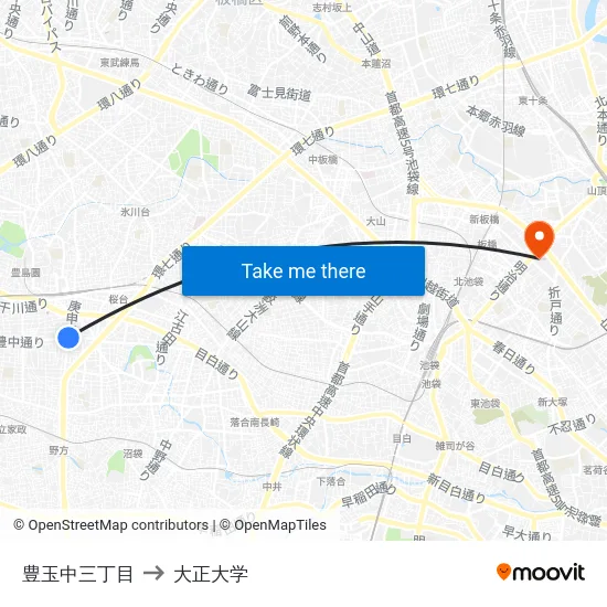 豊玉中三丁目 to 大正大学 map