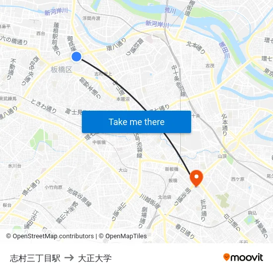 志村三丁目駅 to 大正大学 map
