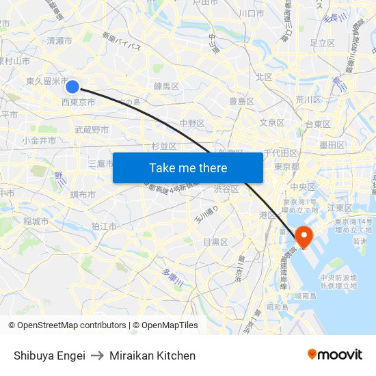 Shibuya Engei to Miraikan Kitchen map