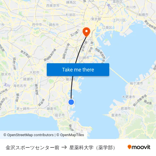 金沢スポーツセンター前 to 星薬科大学（薬学部） map