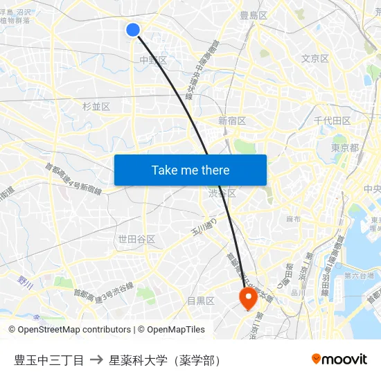 豊玉中三丁目 to 星薬科大学（薬学部） map