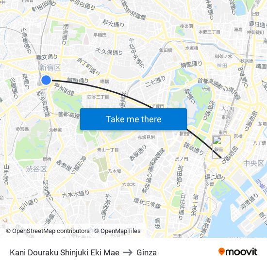 Kani Douraku Shinjuki Eki Mae to Ginza map