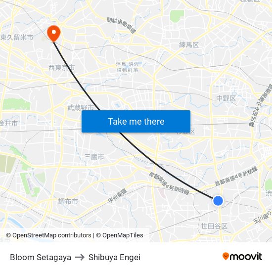 Bloom Setagaya to Shibuya Engei map