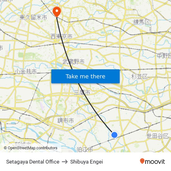 Setagaya Dental Office to Shibuya Engei map