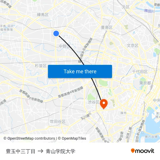 豊玉中三丁目 to 青山学院大学 map