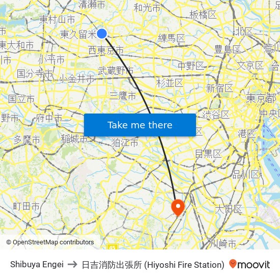 Shibuya Engei to 日吉消防出張所 (Hiyoshi Fire Station) map