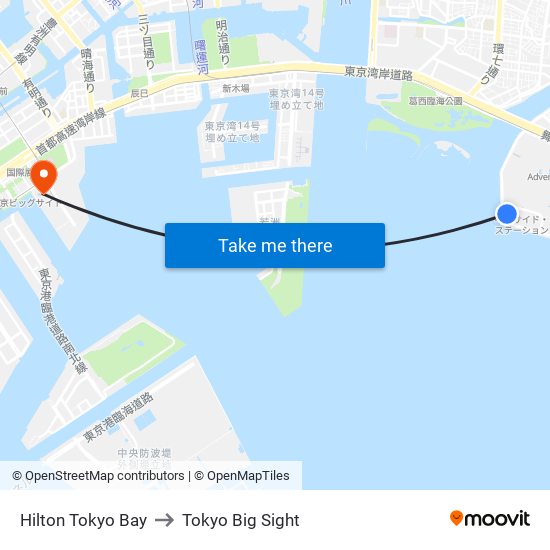 Hilton Tokyo Bay to Tokyo Big Sight map