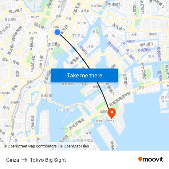 Ginza to Tokyo Big Sight map