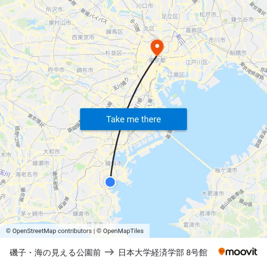 磯子・海の見える公園前 to 日本大学経済学部 8号館 map