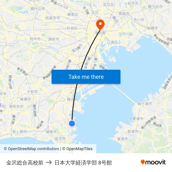金沢総合高校前 to 日本大学経済学部 8号館 map