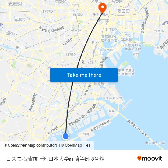 コスモ石油前 to 日本大学経済学部 8号館 map