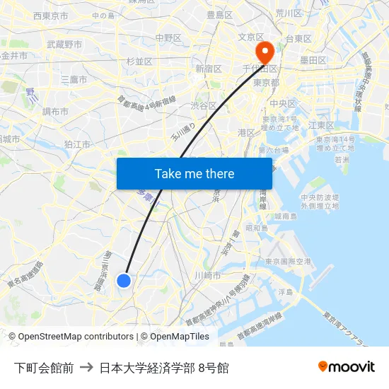 下町会館前 to 日本大学経済学部 8号館 map
