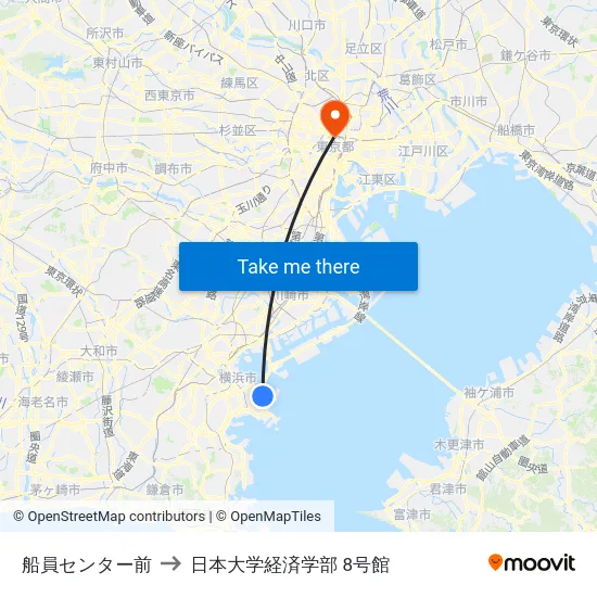 船員センター前 to 日本大学経済学部 8号館 map