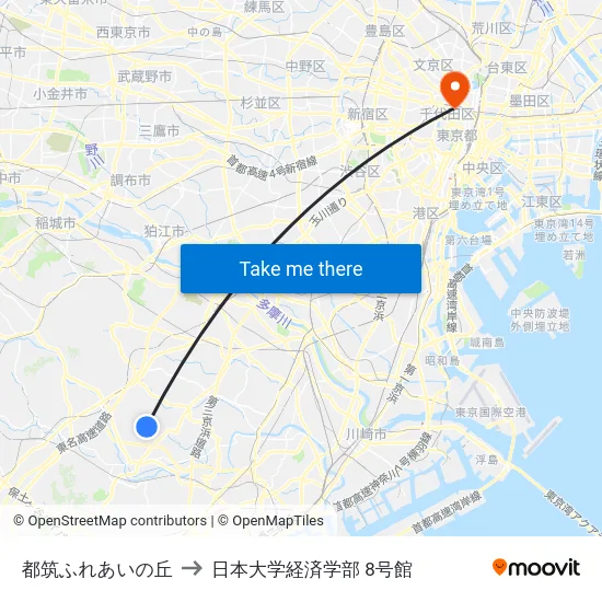 都筑ふれあいの丘 to 日本大学経済学部 8号館 map