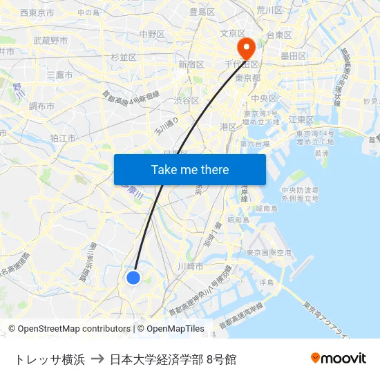 トレッサ横浜 to 日本大学経済学部 8号館 map