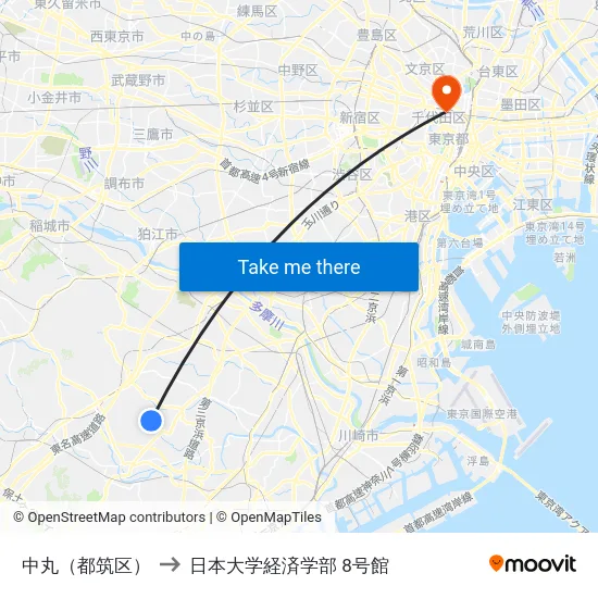中丸（都筑区） to 日本大学経済学部 8号館 map