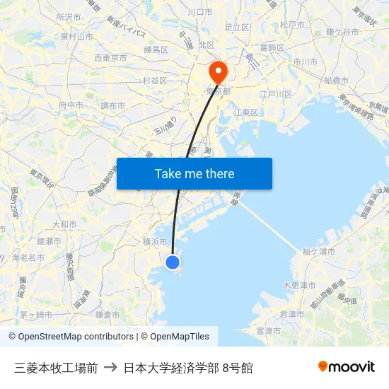 三菱本牧工場前 to 日本大学経済学部 8号館 map