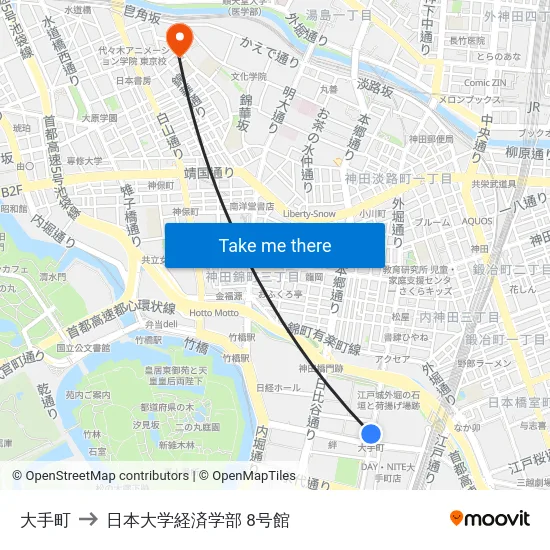 大手町 to 日本大学経済学部 8号館 map