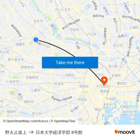 野火止坂上 to 日本大学経済学部 8号館 map