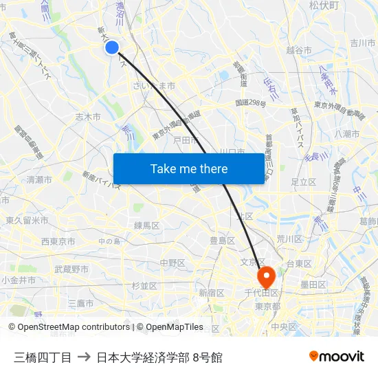 三橋四丁目 to 日本大学経済学部 8号館 map