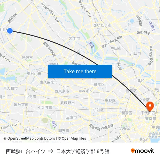 西武狭山台ハイツ to 日本大学経済学部 8号館 map