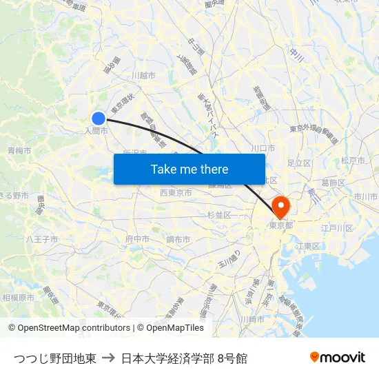 つつじ野団地東 to 日本大学経済学部 8号館 map