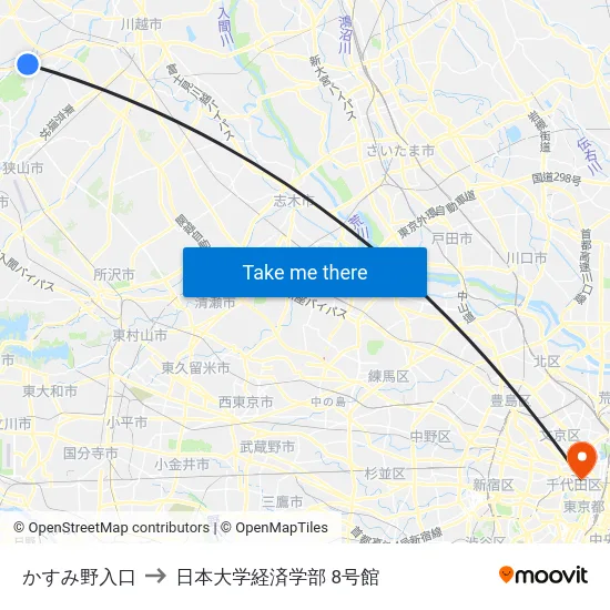 かすみ野入口 to 日本大学経済学部 8号館 map