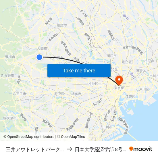 三井アウトレットパーク前 to 日本大学経済学部 8号館 map