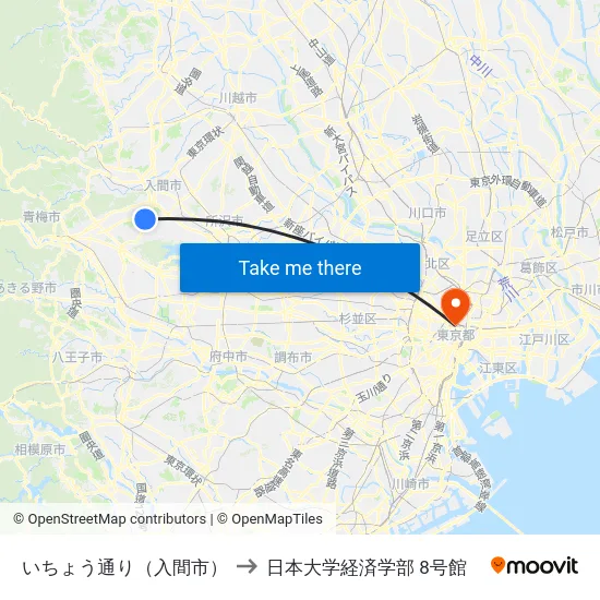 いちょう通り（入間市） to 日本大学経済学部 8号館 map