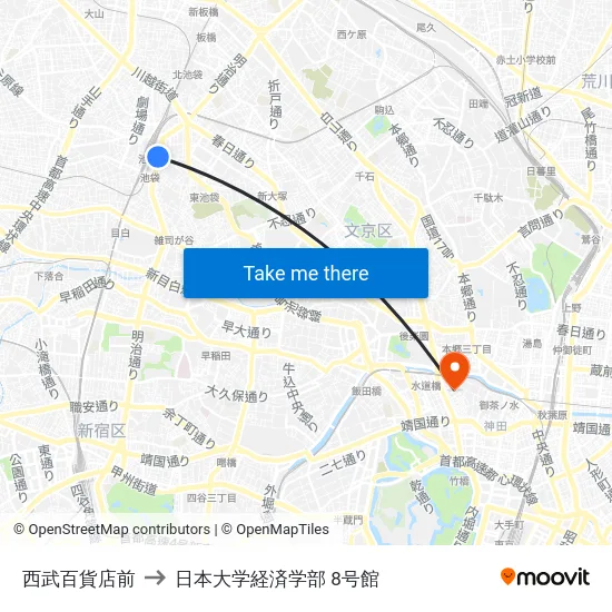 西武百貨店前 to 日本大学経済学部 8号館 map
