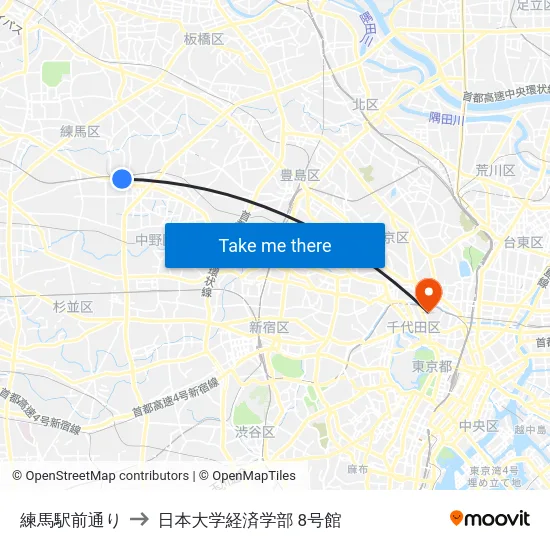 練馬駅前通り to 日本大学経済学部 8号館 map