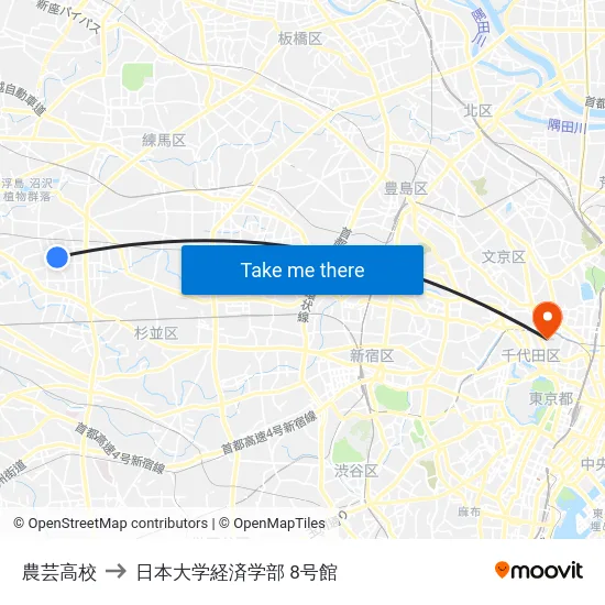 農芸高校 to 日本大学経済学部 8号館 map