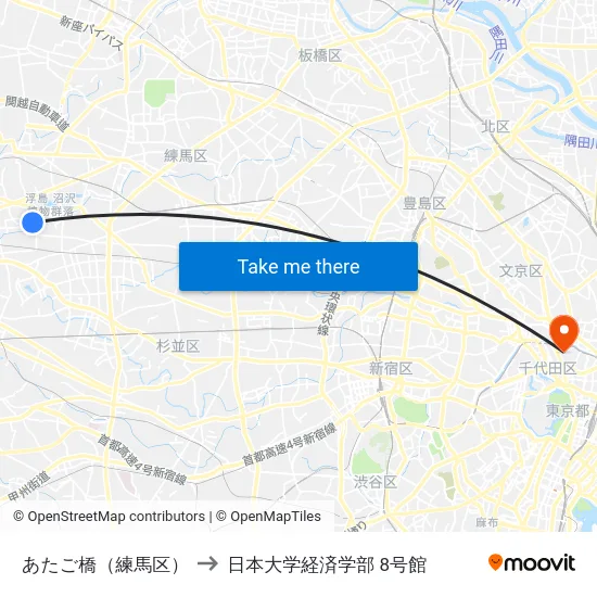 あたご橋（練馬区） to 日本大学経済学部 8号館 map