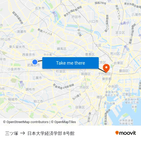 三ツ塚 to 日本大学経済学部 8号館 map