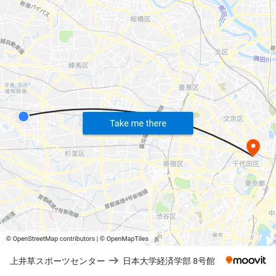 上井草スポーツセンター to 日本大学経済学部 8号館 map